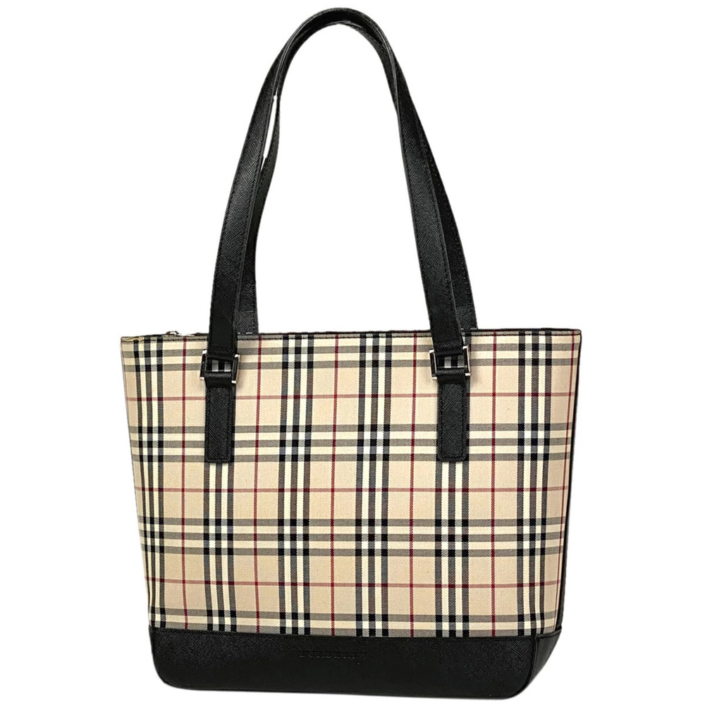 Burberry Check Handbag Tote Bag Nova Canvas Beige Black